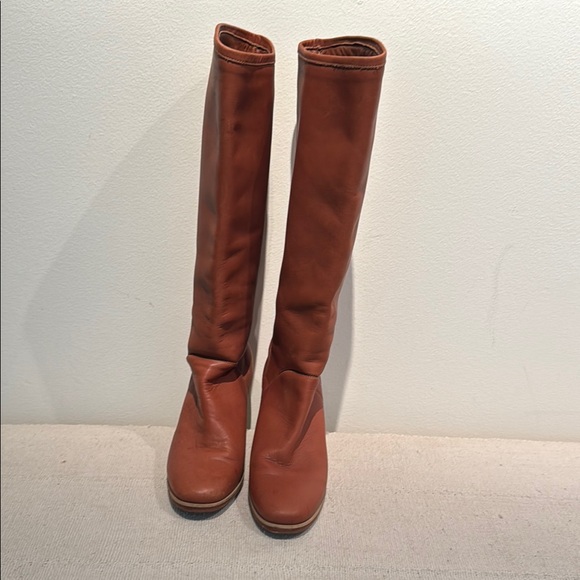 Rachel Comey knee high tan leather stacked wood heel boots size 7 - Picture 6 of 8
